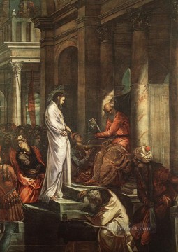 クリスチャン・イエス Painting - ピラトの前のキリスト イタリアのティントレット